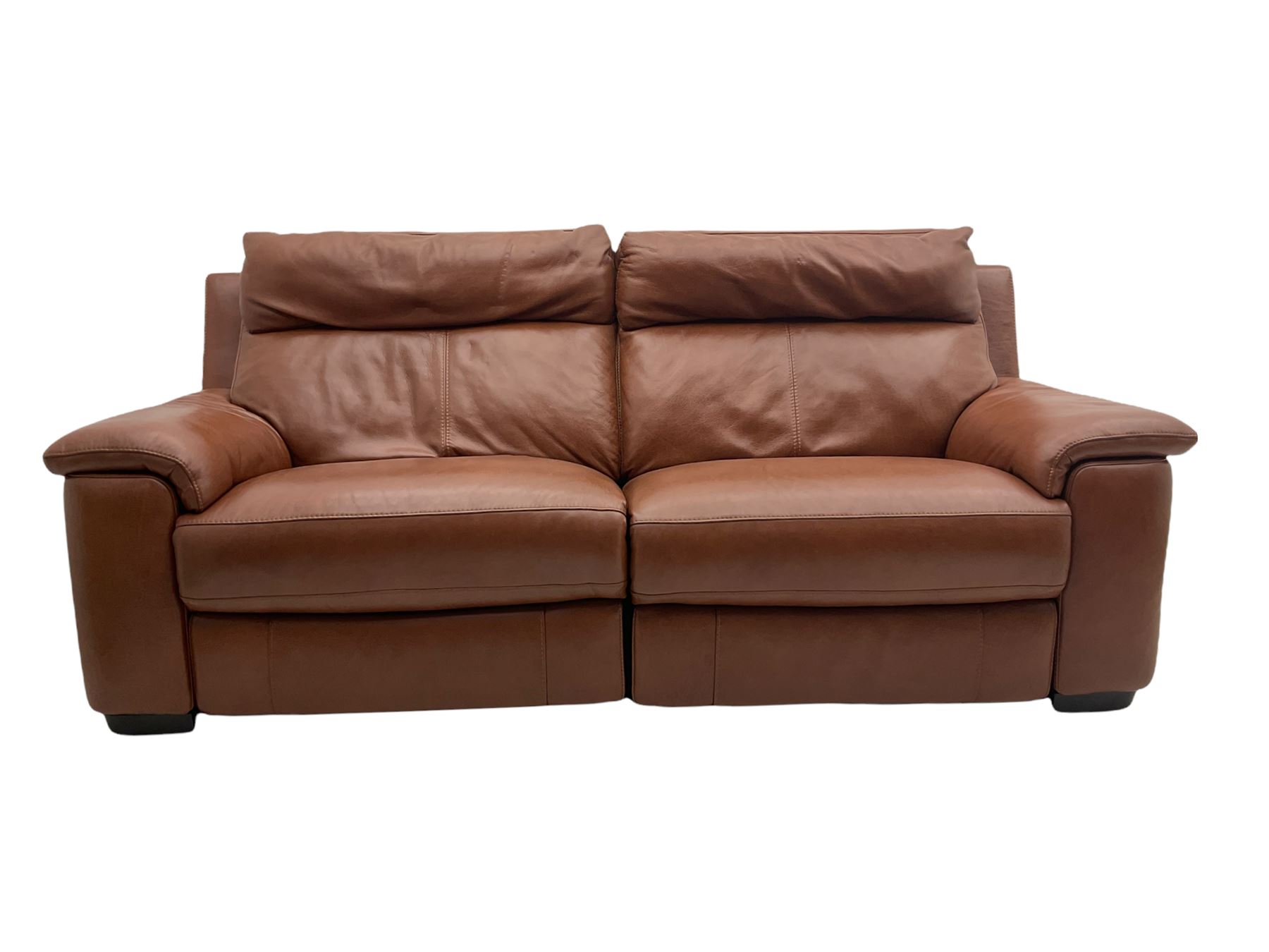 Three electric reclining sofa upholstered in tan leather - Image 2 of 23