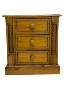 Solid pine three drawer pedestal chest