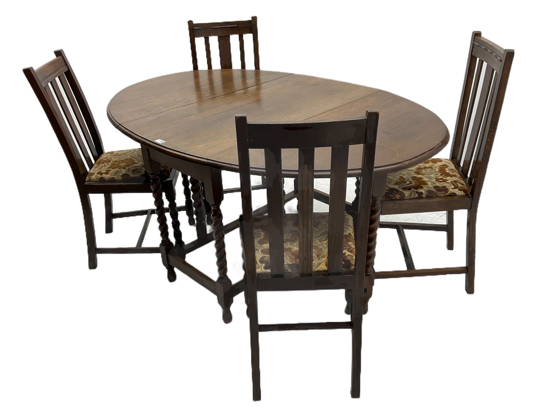 Early 20th century oak barley twist drop leaf dining table (105cm x 154cm - Image 15 of 24