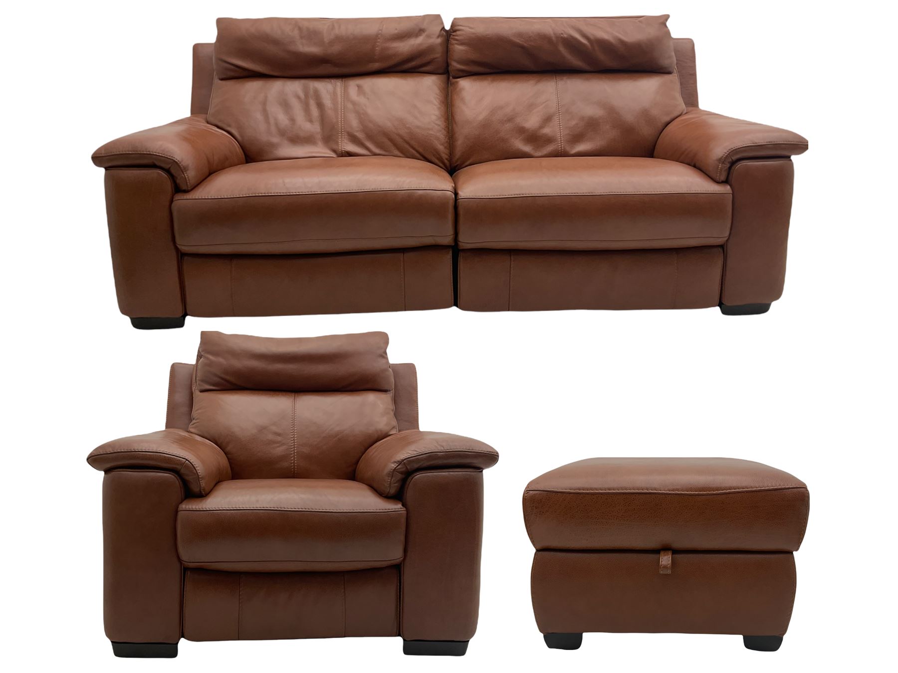 Three electric reclining sofa upholstered in tan leather