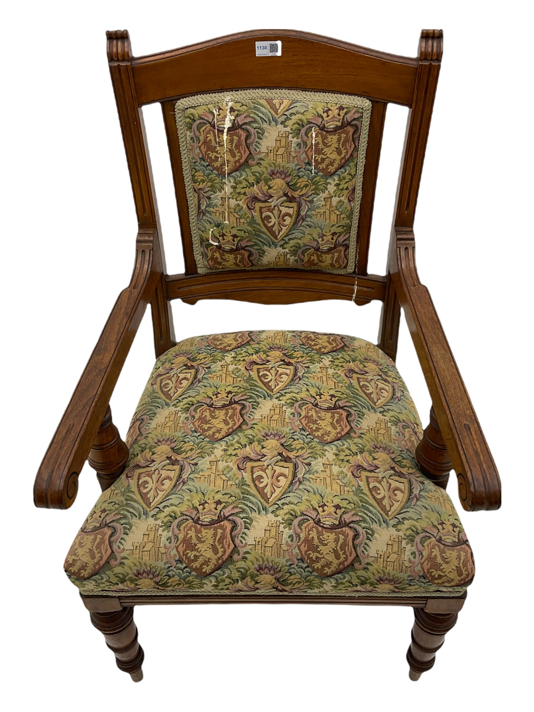 Late Victorian walnut elbow armchair - Image 2 of 6