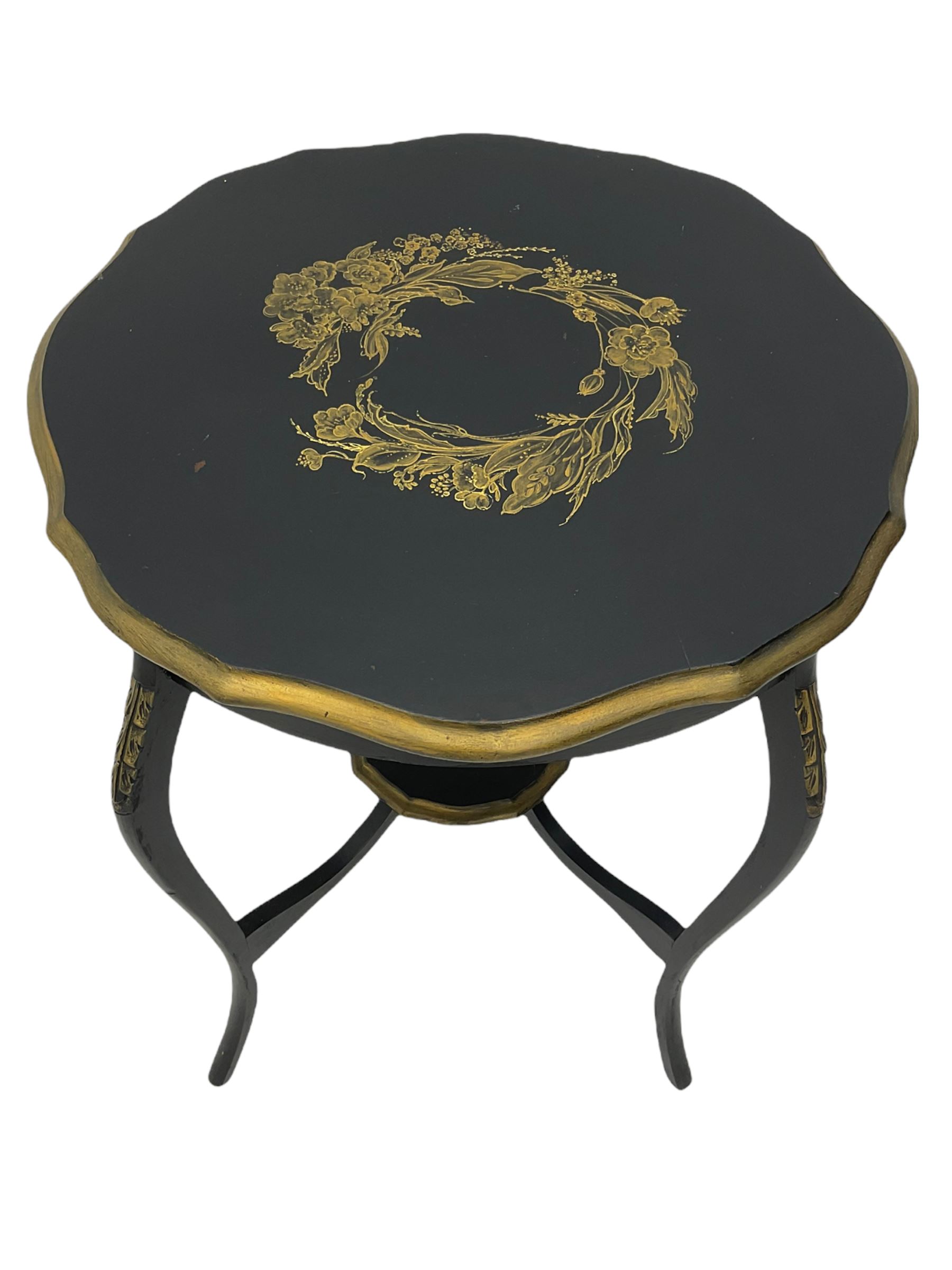Early 20th century black painted and gilded centre table - Image 3 of 11