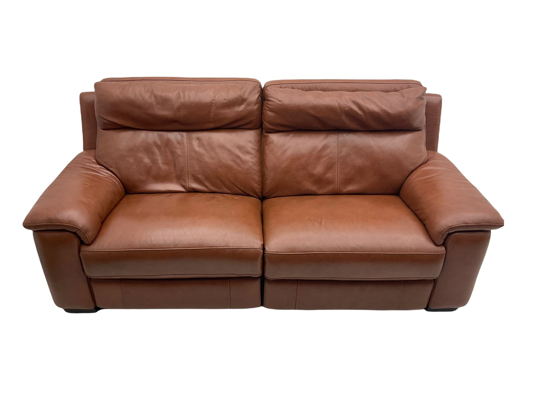 Three electric reclining sofa upholstered in tan leather - Image 3 of 23