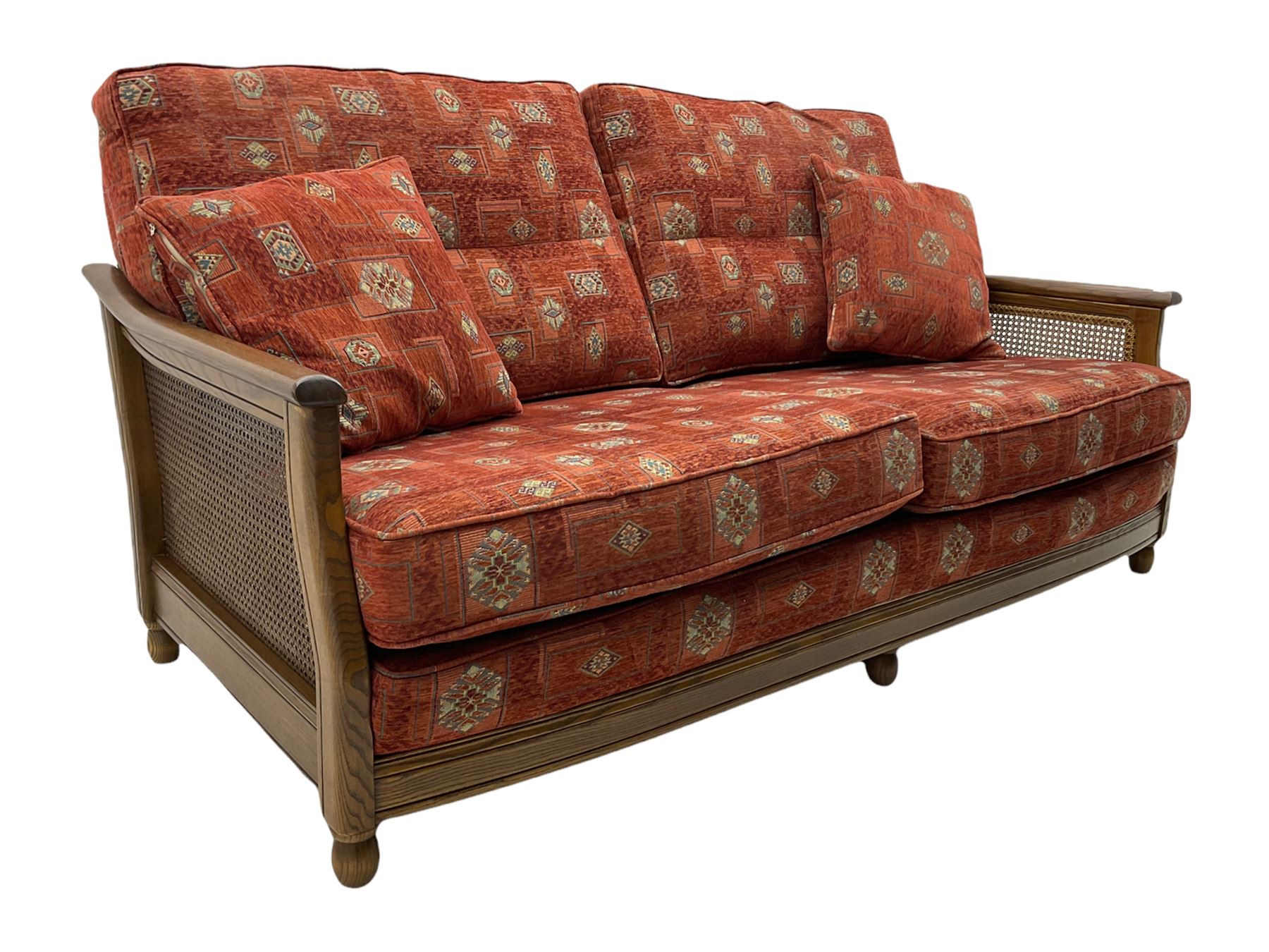 Ercol medium elm framed three seat bergere sofa - Image 6 of 14