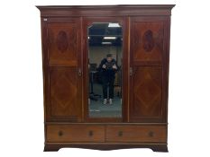 Edwardian inlaid mahogany triple wardrobe