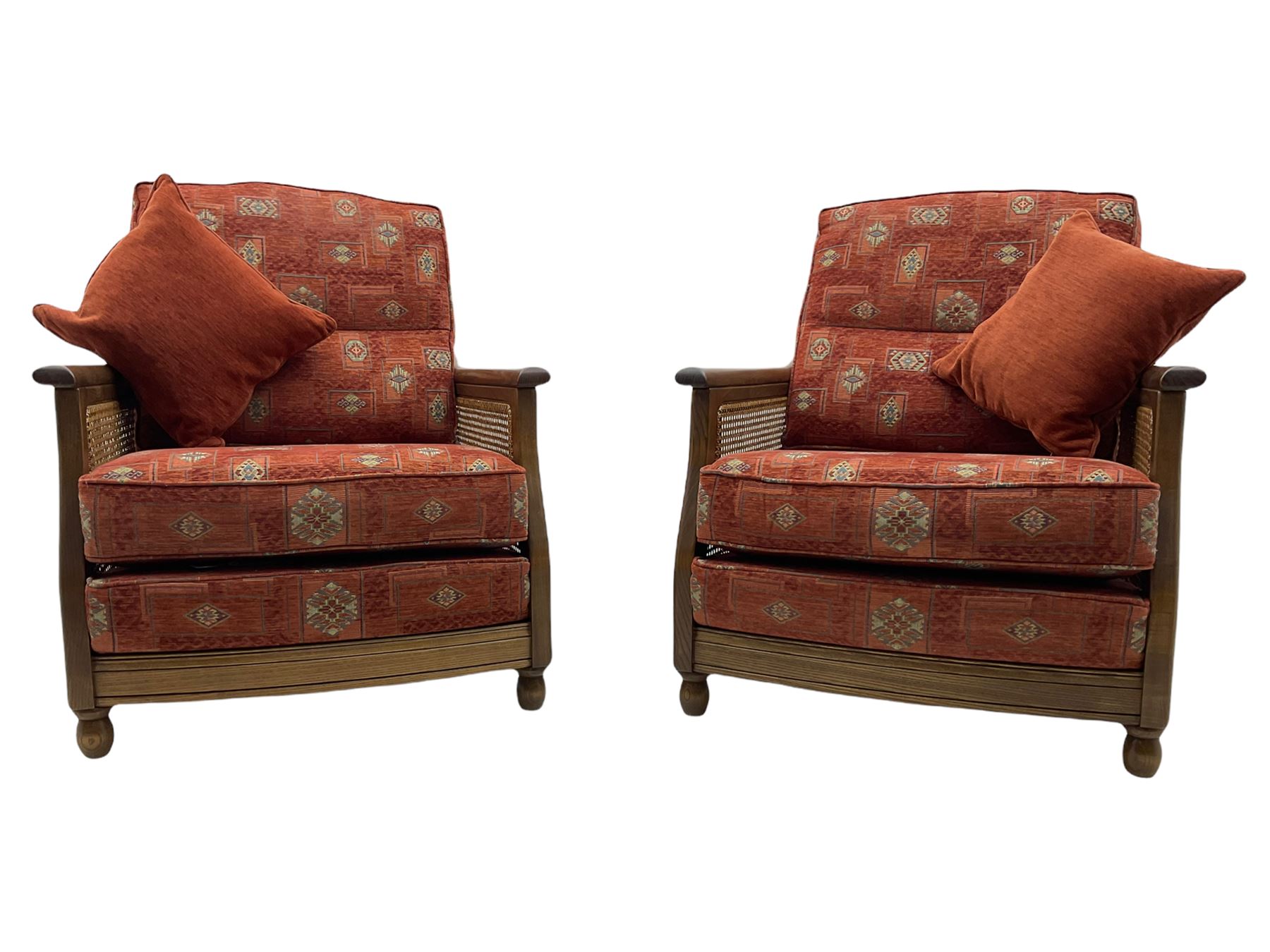 Ercol medium elm framed three seat bergere sofa - Image 3 of 14