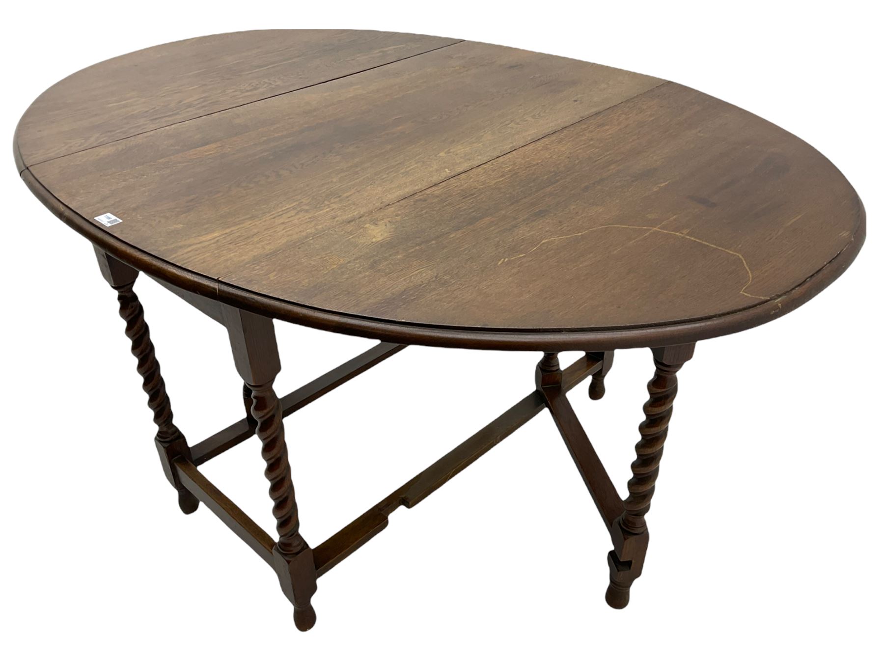 Early 20th century oak barley twist drop leaf dining table (105cm x 154cm - Image 10 of 24
