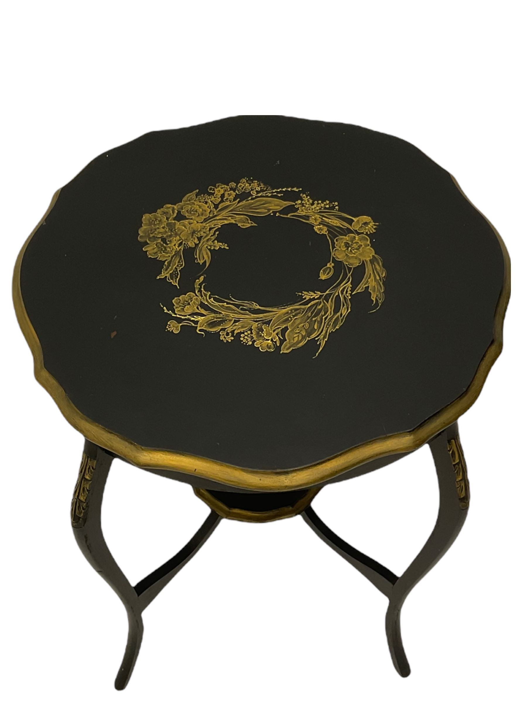 Early 20th century black painted and gilded centre table - Image 7 of 11