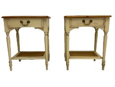 Laura Ashley - pair of pine and cream finish single drawer bedside tables