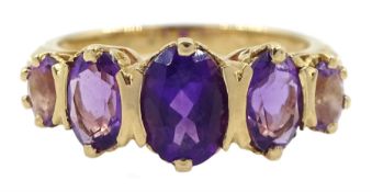 9ct gold graduating five stone oval amethyst ring