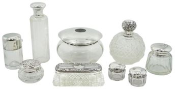 Group of silver mounted cut glass dressing table jars and bottles