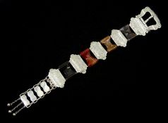 Victorian silver and hardstone link buckle bracelet