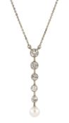 Early 20th century white gold diamond and pearl pendant necklace