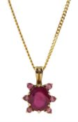 9ct gold ruby and pink stone pendant