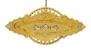 Victorian 15ct gold three stone diamond mourning brooch