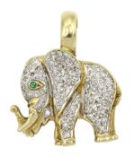 9ct gold pave diamond set elephant pendant