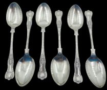 Six mid 20th century silver Kings pattern table spoons