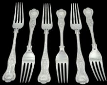 Six Edwardian silver Kings pattern table forks