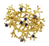 9ct gold abstract design brooch set with sapphires