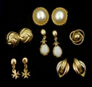 Pair of gold opal pendant stud earrings