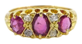 Early 20th century 18ct gold pink three stone ring