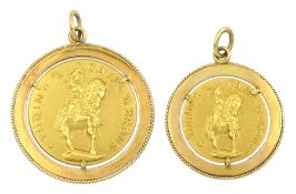 Two 18ct gold medallions depicting the 'Turin L Caval'd Brons' monument