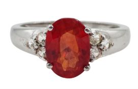 9ct white gold oval fire opal and cubic zirconia ring