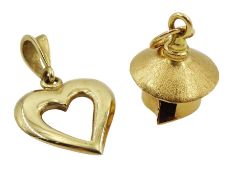 9ct gold heart pendant and an 18ct gold hut pendant/charm