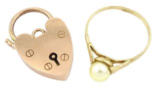 Gold locket clasp and a gold single stone pearl ring