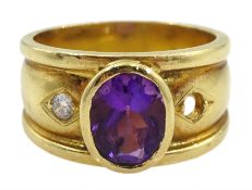 18ct gold oval amethyst and diamond dress ring