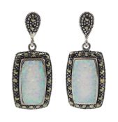 Pair of silver opal and marcasite cluster