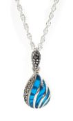 Silver plique-a-jour and marcasite pendant necklace