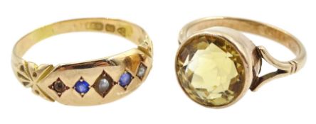 Early 20th century 15ct gold sapphire and split pearl ring