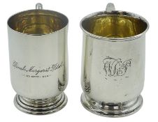 Two George V silver christening mugs