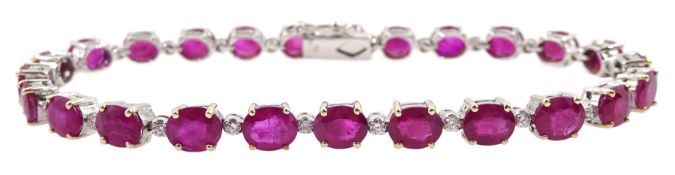 18ct white gold oval ruby and round brilliant cut diamond line bracelet