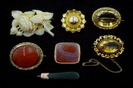 Two Victorian gold citrine brooches