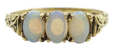 9ct gold three stone oval opal ring