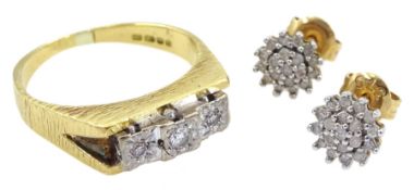 Pair of 9ct gold diamond cluster stud earrings