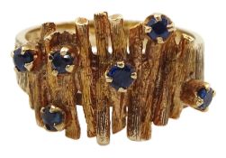 9ct textured gold abstract design ring set with sapphires