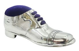 20th century silver mounted novelty pin cushion modelled as a brogue shoe
