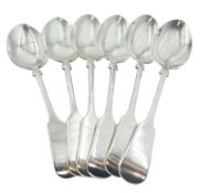 Set of six Edwardian silver Fiddle pattern table spoons