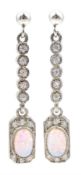 Pair of silver opal and cubic zirconia pendant earrings