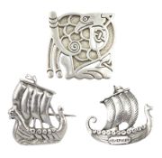 Swedish silver Viking ship brooch by G. Dahlgren & Co