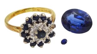 18ct gold sapphire and diamond flower head cluster ring