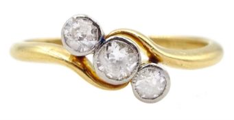 Early-mid 20th century gold old cut three stone diamond crossover ring