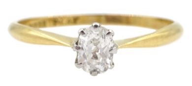 Early 20th century gold single stone old mixed oval cut diamond ring