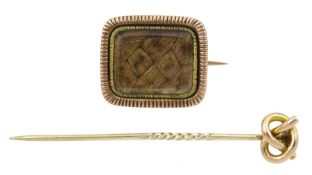 19th century rose gold hair work mourning brooch the reserve engraved 'S. Stenton Ob 25 Jan 1814 AE.
