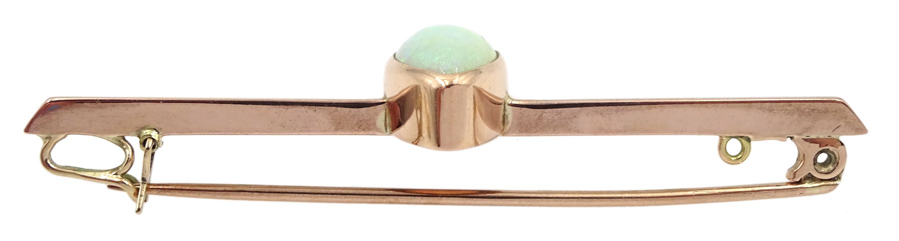 Early 20th century 9ct rose gold pear shaped opal bar brooch and an oval opal pendant - Image 2 of 3