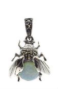 Silver opal and marcasite bug pendant