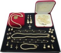 Collection of silver-gilt Majorica simulated pearl jewellery including necklaces